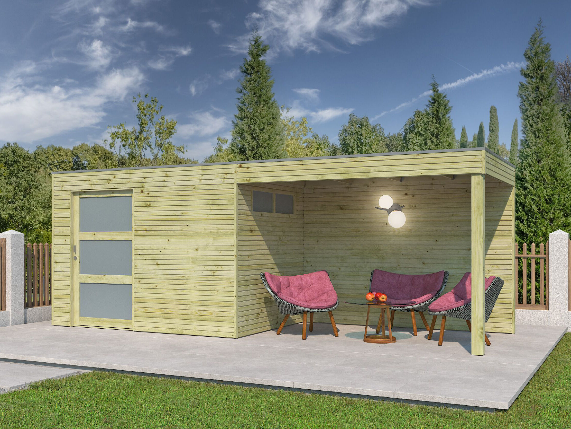 Rabatt: 26 % Holz-Hütte Modell QBS-Line 6,30 m² + 300 cm Anbau 24m² Unkategorisiert online kaufen
