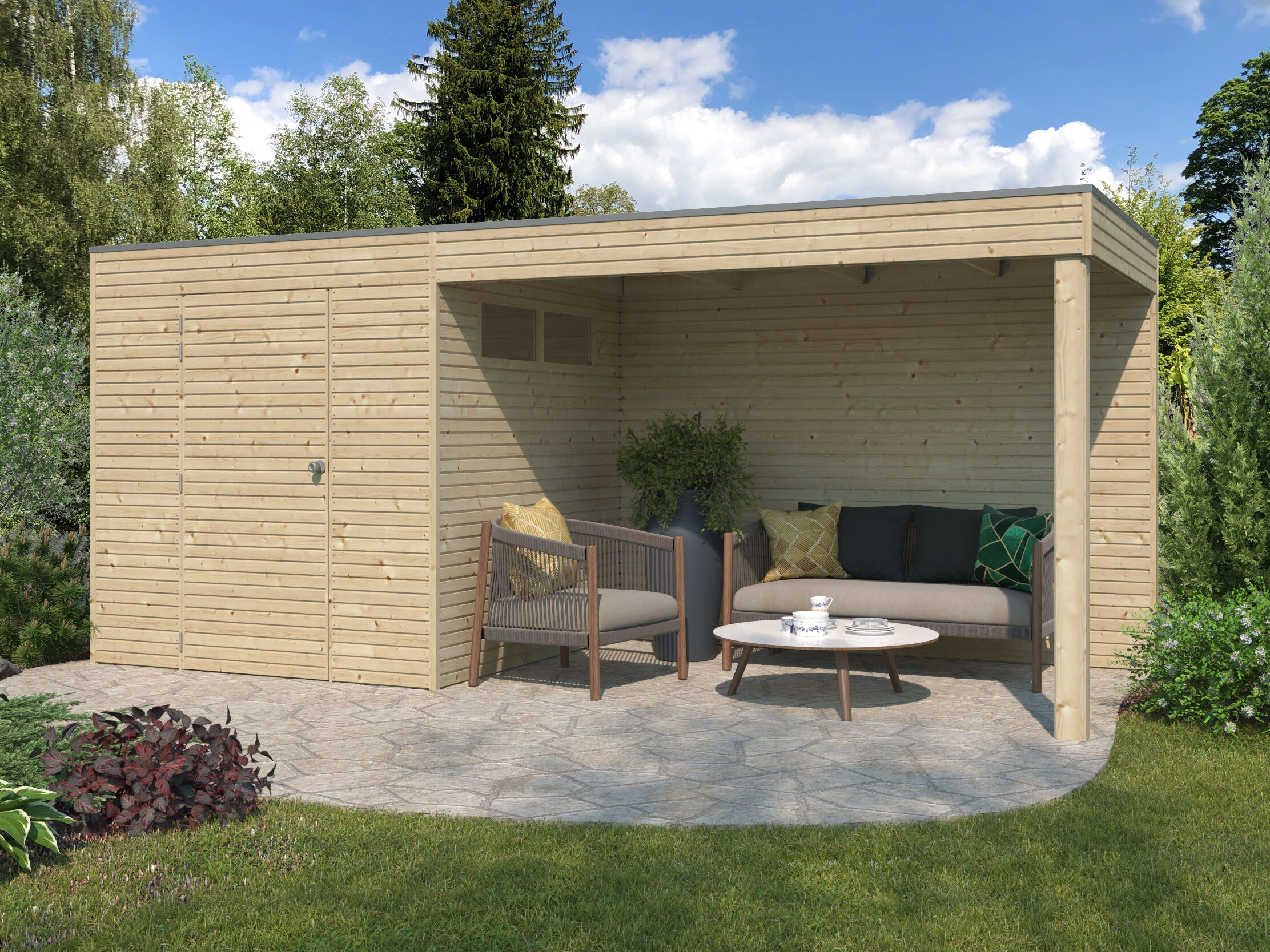 Rabatt: 29 % Holz-Hütte Modell QB-Line 4,41 m² + Anbau 24m² Unkategorisiert online kaufen