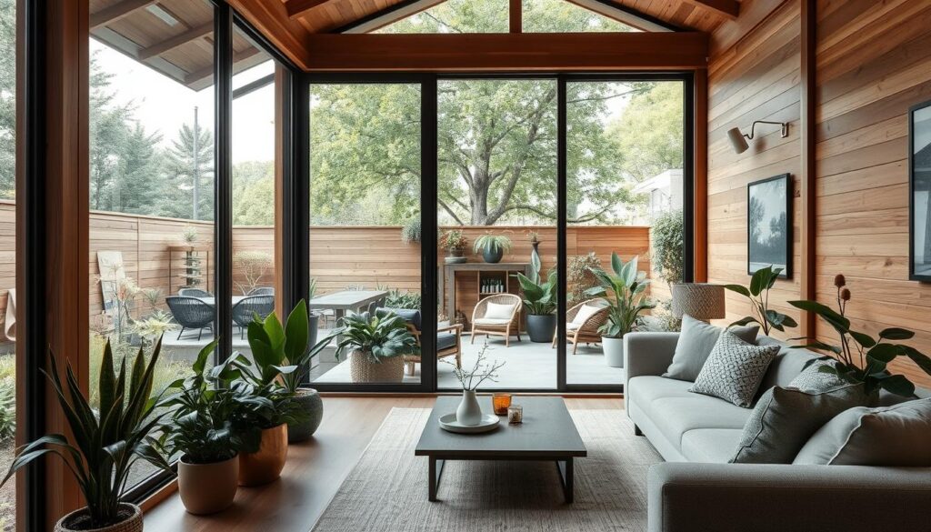 Gartenhaus mit Glas-Schiebetüren Inneneinrichtung