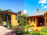 Moderne und klassische Gartenhütte im Vergleich